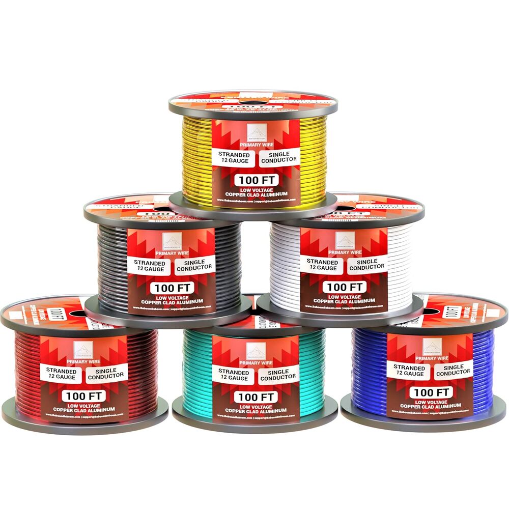12 Gauge Wire Combo 6 Pack, 100ft Per Roll, 12V Low Voltage Cable, Copper Clad